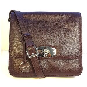 Rowallan of Scotland Leather Crossbody Bag Plum Burgundy Flap Turn Lock